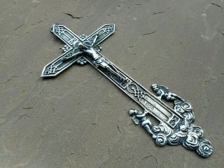 Fine Antique Edwardian Hallmarked Solid Sterling Silver Crucifix / Cross 130g