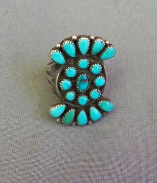 Vintage Native American Silver Petit Point Snake Eye Turquoise Ring Size 7 1/2