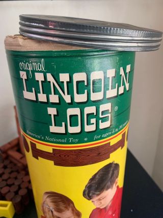 Vintage " Lincoln Logs " Set 2c With Canister And Design Sheet
