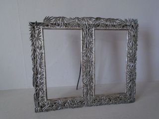 Antique Large 8.  75 " Bamboo Design Double Chinese Silver Photo Frame