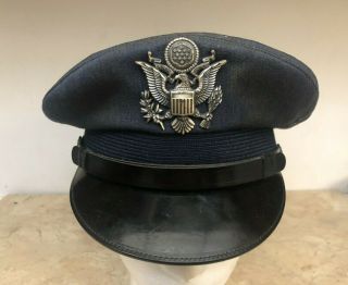 Vintage U.  S.  Army Air Force Navy Blue Visor Hat Cap W/ N.  S.  Meyer Eagle Badge