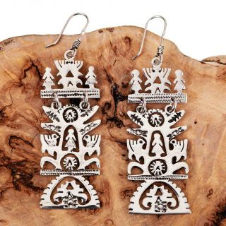 Mexico Earrings Sterling Silver " Day Of The Dead " Long Frida Dangles