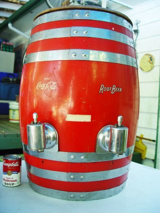 Vtg 55 - 62 Coca - Cola Root Beer Multiplex 2 Tap Oak Barrel Soda Fountain Dispenser