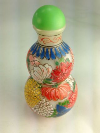 Vintage Chinese Floral Hand Painted Double Gourd Snuff Bottle Signed