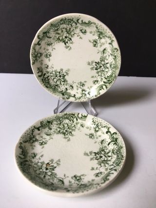 Antique Green Transfer Ware Butter Pats 2 " Maine " W.  Hulme England
