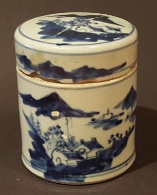 Chinese Export Blue & White Vintage Victorian Oriental Antique Round Box A