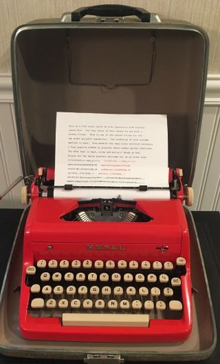 Vtg 1957 Royal Quiet De Luxe Rare Red Gloss Portable Typewriter & Case Usa
