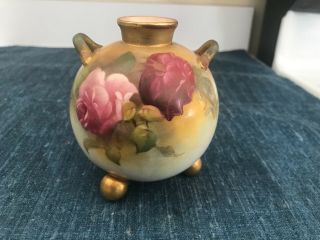 Antique Small 3 7/8 " Royal Worcester Floral Roses Footed Vase