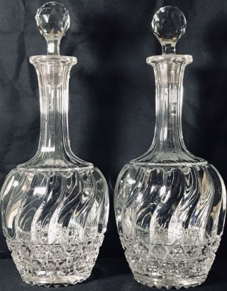 Rare Antique Abp Superior Quality Set 12” Richelieu J.  Hoare Cut Glass Decanters