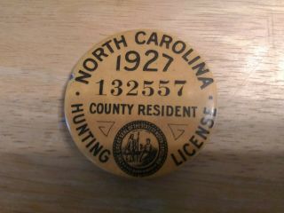 Vintage 1927 North Carolina Resident Hunting License