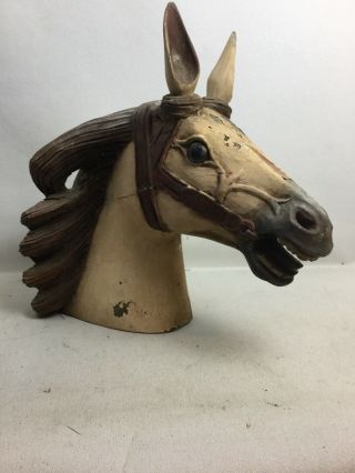 Antique Carved Wood Carousel Horse Head Old Carnival Ride Circus