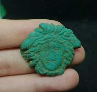 Scarce Ancient Roman Bronze Medusa Head Mount Decoration Amulet - 100/200 Ad