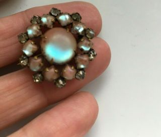 Glowing Antique Saphiret Cabochon Cluster Paste Brooch Iridescent