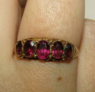 Charming,  Antique Georgian 18 Ct Gold Foiled Back Ring With Fine Rubies