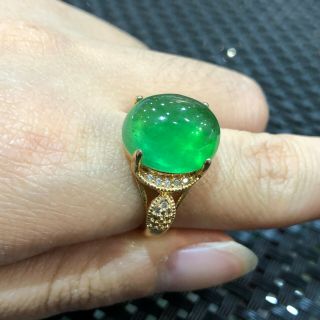 Chinese Rare Collectible Natural Green Jadeite Jade Bead Handwork No.  7 - 12 Ring