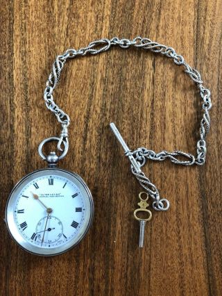 Solid Silver Pocket Watch H Samuel Acme Lever Manchester Silver Albert Chain