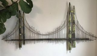 Vintage Mid Century Modern Curtis Jere Brutalist Bridge Metal Wall Art Sculpture