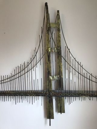 Vintage Mid century Modern Curtis Jere Brutalist Bridge Metal Wall Art Sculpture 6