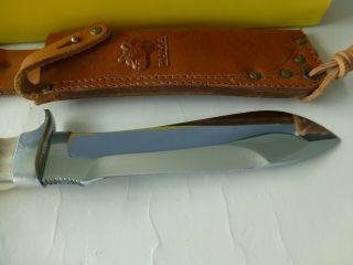 Vintage German Puma White Hunter Knife 6377 With Case Tag Paper Leather Sheath 4