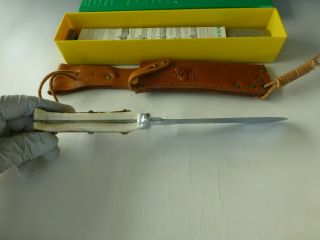 Vintage German Puma White Hunter Knife 6377 With Case Tag Paper Leather Sheath 8