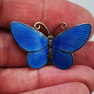 Vtg Sterling 925s Norway Da David Andersen Signed Blue Enamel Butterfly Brooch