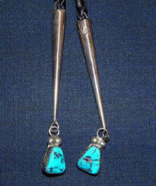 Awesome Vintage Navajo Sterling Silver & Turquoise Bolo Tie - signed WNEZ 4