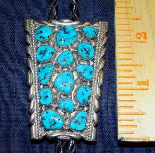 Awesome Vintage Navajo Sterling Silver & Turquoise Bolo Tie - signed WNEZ 5