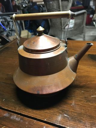 Antique Oscar Nilsson Copper And Brass Tea Kettle Pot Made In Sweden