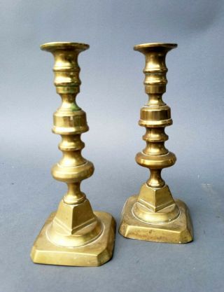 Pair Antique Brass Push - Up Candlesticks Mid - 19th Century B