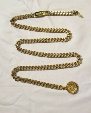 Authentic Rare Vintage Lrg Chanel CC Logo & Rue Cambon Gold Round Chain Belt 12