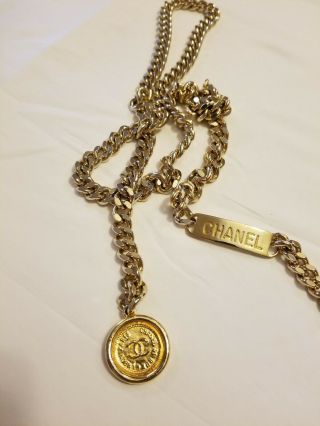 Authentic Rare Vintage Lrg Chanel Cc Logo & Rue Cambon Gold Round Chain Belt
