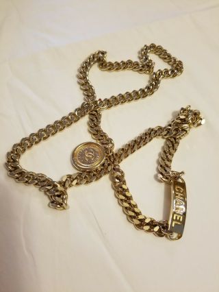 Authentic Rare Vintage Lrg Chanel CC Logo & Rue Cambon Gold Round Chain Belt 5