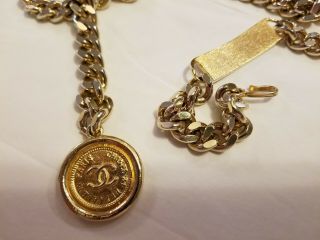 Authentic Rare Vintage Lrg Chanel CC Logo & Rue Cambon Gold Round Chain Belt 6