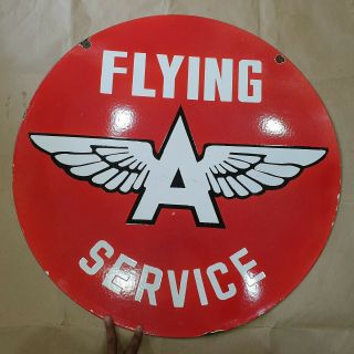 FLYING ' A ' SERVICE 2 SIDED VINTAGE PORCELAIN SIGN 30 INCHES ROUND 4