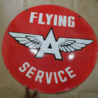 FLYING ' A ' SERVICE 2 SIDED VINTAGE PORCELAIN SIGN 30 INCHES ROUND 5