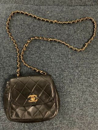 Authentic Vintage 1991 - 1994 Chanel Black Caviar Classic Flap Mini Handbag
