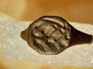 Ancient Viking Old Copper Ring With An Ornament Rarity 8 - 12 Century.