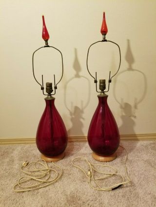 Antique Fenton Lamp Set Of 2 Red Mid Century Vintage Lamps