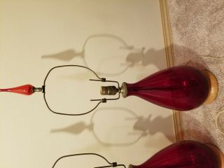 Antique FENTON LAMP Set of 2 RED Mid Century Vintage Lamps 2