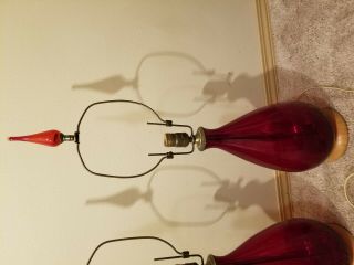 Antique FENTON LAMP Set of 2 RED Mid Century Vintage Lamps 3