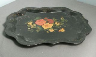 Vintage Metal Toleware Serving Tray - Floral - 19 " L X 15 " W Sb