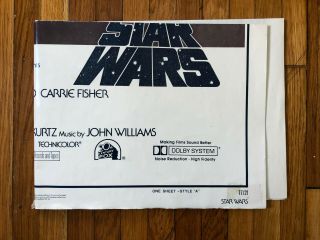 Vintage 1977 Star Wars One Sheet Style A Movie Poster 77/21 Hope IV 12