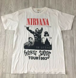Vintage Nirvana 1993 In Utero Tour T - Shirt W/ Butthole Surfers Size L