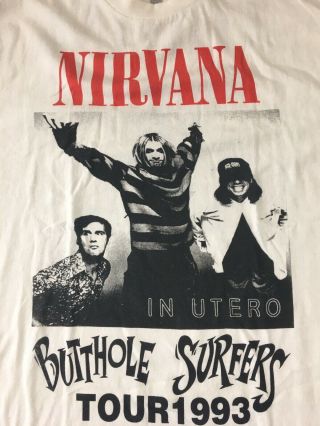 Vintage Nirvana 1993 In Utero Tour T - Shirt W/ Butthole Surfers Size L 2