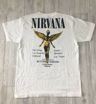 Vintage Nirvana 1993 In Utero Tour T - Shirt W/ Butthole Surfers Size L 6