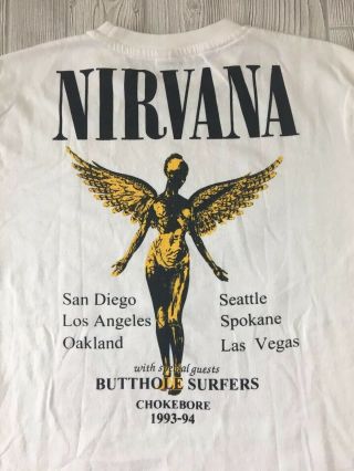 Vintage Nirvana 1993 In Utero Tour T - Shirt W/ Butthole Surfers Size L 7