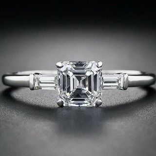 0.  80 Carat Square Asscher Cut Moissanite Vintage Engagement Ring Platinum 950