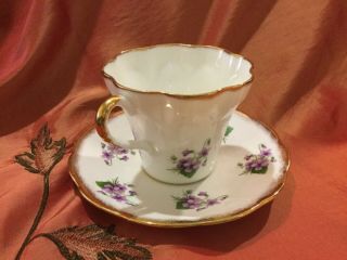 Vintage Sandringham Tea Cup And Saucer,  Purple Lavender Flowers Design,  England