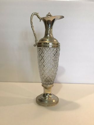 Vintage Italian Silver Plate And Pressed Glass Wine Decanter Pitcher