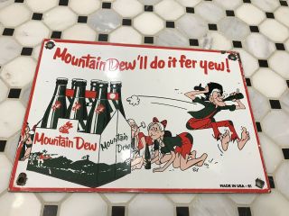 Vintage Mountain Dew Porcelain Sign Gas Station Soda Fountain Pepsi Dr.  Pepper